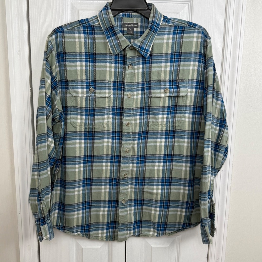 Eddie Bauer Mens Plaid Flannel Shirt Classic Fit Long Sleeve Cotton Blue XL